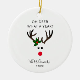Funny Christmas Rentier Personalisiert Name Jahr Keramik Ornament