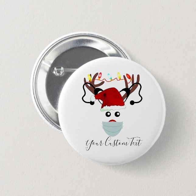 Funny Christmas Rentier Tragemaske Custom Button (Vorne & Hinten)