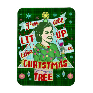 Funny Christmas Retro Trinken Spaß Frau Lit Up Magnet