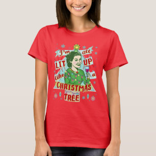 Funny Christmas Retro Trinken Spaß Frau Lit Up T-Shirt