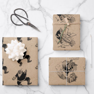 Funny Christmas Retro Vintag Santa Kraft Muster Mu Geschenkpapier Set