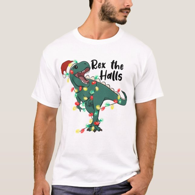 Funny Christmas Rex The Halls T-rex T-Shirt (Vorderseite)