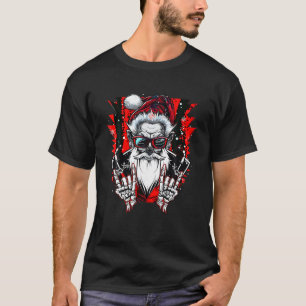 Funny Christmas Rock and Roll Skeleton Santa Claus T-Shirt