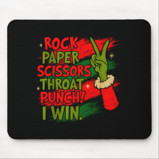 Funny Christmas Rock Paper Scissors Throat Punch  Mousepad