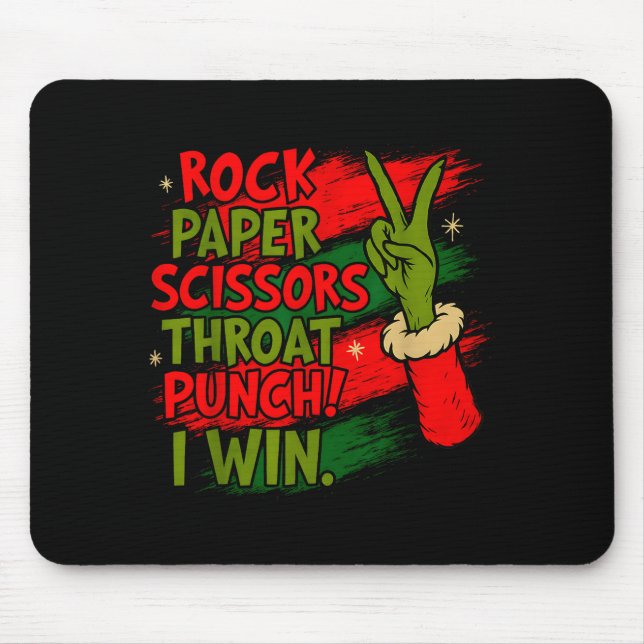 Funny Christmas Rock Paper Scissors Throat Punch  Mousepad (Vorne)