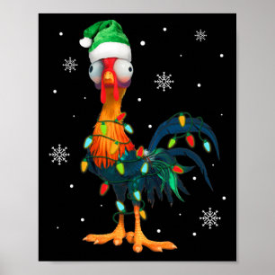 Funny Christmas Rooster im Weihnachtslicht ummante Poster