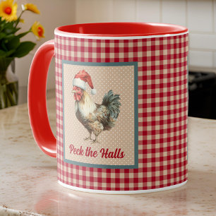 Funny Christmas Rooster Peck die Hallen Bauernhof Tasse