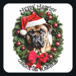 Funny Christmas Santa Bull Mastiff Custom Personal Quadratischer Aufkleber<br><div class="desc">Entfesseln Sie die Urlaubsstimmung mit unserem "Frohen Weihnachtskranz" - ein absolut charmantes Bild mit einem festlichen Bullmastiff, der stolz eine Weihnachtsmannmütze mit seinem lieblichen Kopf klopft durch einen Kranz, der bereit ist, Weihnachtsjubeln zu verbreiten! Stellen Sie sich den bezaubernden Bullmastiff vor, mit seinen warmen Augen, die mit festlicher Freude zwitschern,...</div>