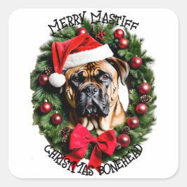 Funny Christmas Santa Bull Mastiff Custom Personal Quadratischer Aufkleber