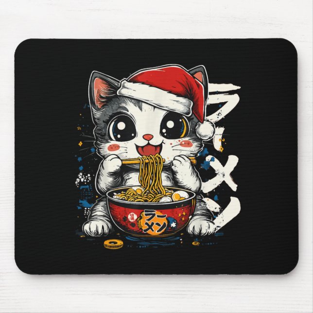Funny Christmas Santa Cat Ramen Japanese Kawaii An Mousepad (Vorne)
