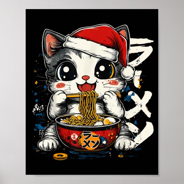 Funny Christmas Santa Cat Ramen Japanese Kawaii An Poster (Vorne)
