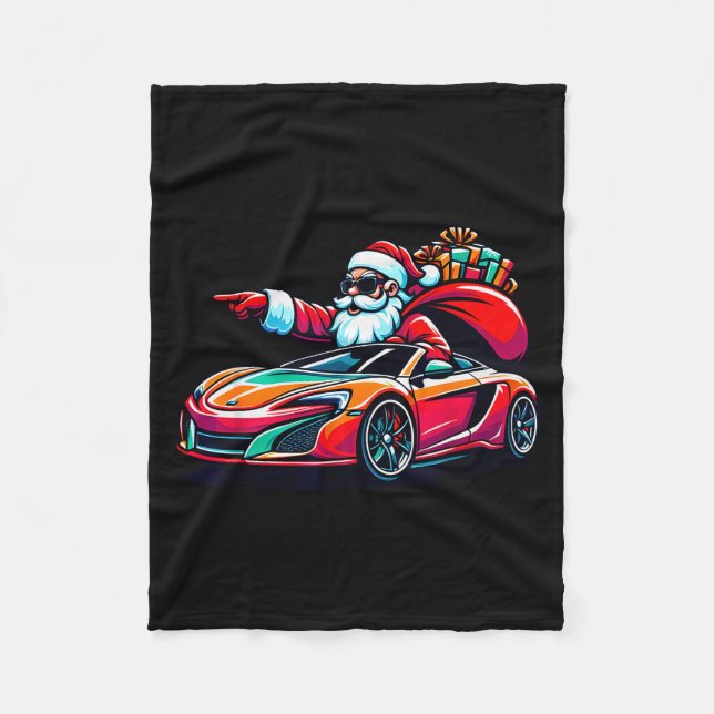 Funny Christmas Santa Claus Driving Srt Car Xmas P Fleecedecke (Vorderseite)