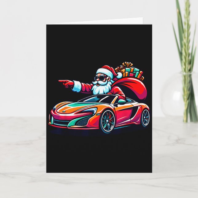 Funny Christmas Santa Claus Driving Srt Car Xmas P Karte (Vorderseite)