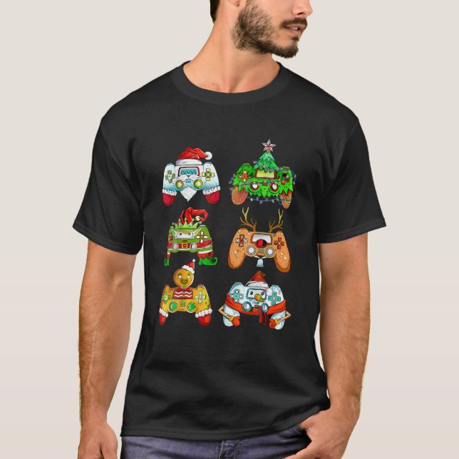 Funny Christmas Santa Elf Gaming Controller Gamer T-Shirt (Vorderseite)