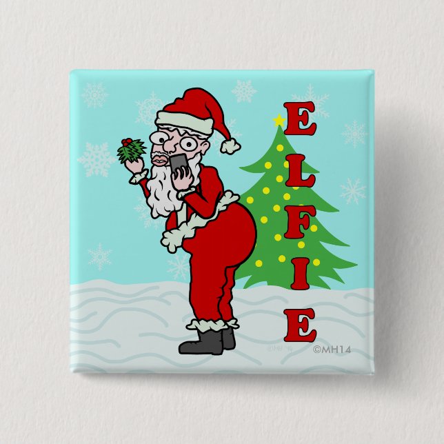 Funny Christmas Santa Elfie Button (Vorderseite)