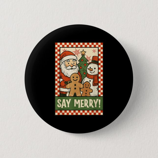 Funny Christmas Santa Gingerbread Snowman Selfie S Button (Vorderseite)
