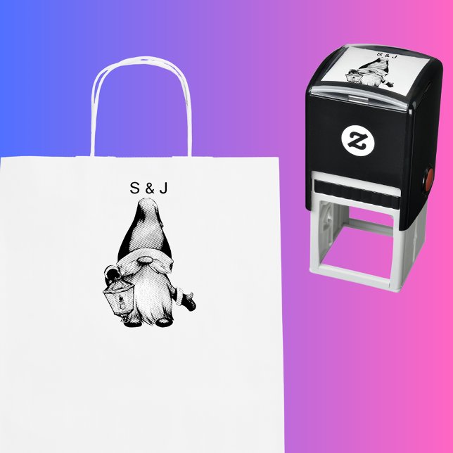 Funny Christmas Santa Gnome Paare Monogram Permastempel (Funny Christmas Santa Gnome Couples Monogram Self-inking Stamp)