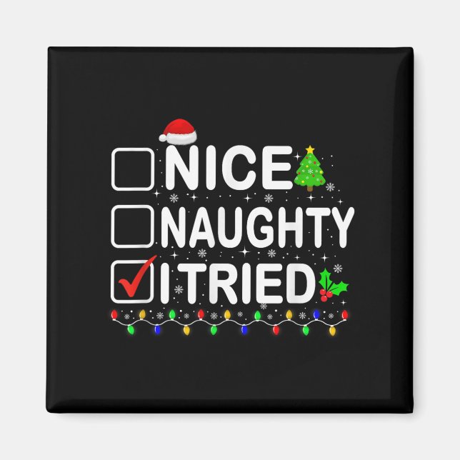 Funny Christmas Santa Hat Xmas Lights Nice Naughty Magnet (Vorne)