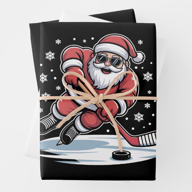 Funny Christmas Santa Playing Ice Hockey Xmas  Geschenkpapier Set (Beispiel)