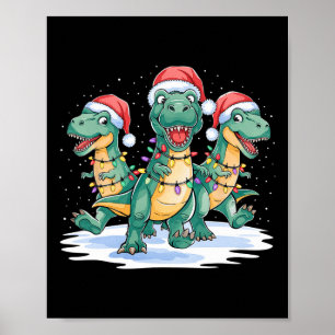 Funny Christmas Santa Reindeer Niedlich Dinosaur S Poster