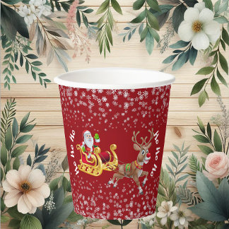 Funny Christmas Santa Reindeer Sleigh Ho-Ho Red Pappbecher
