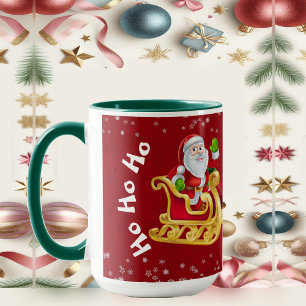 Funny Christmas Santa Reindeer Sleigh Ho-Ho Red Tasse