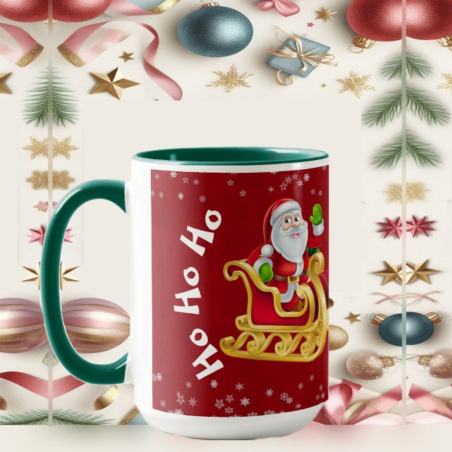 Funny Christmas Santa Reindeer Sleigh Ho-Ho Red Tasse (Funny Christmas Santa Reindeer Sleigh Ho-Ho-Ho Red Mug)
