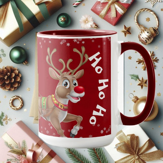 Funny Christmas Santa Reindeer Sleigh Ho-Ho Red Tasse (Funny Christmas Santa Reindeer Sleigh Ho-Ho-Ho Red Mug)