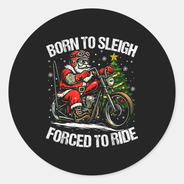 Funny Christmas Santa Riding Motorcycle Bike Biker Runder Aufkleber (Vorderseite)