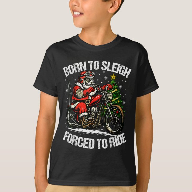 Funny Christmas Santa Riding Motorcycle Bike Biker T-Shirt (Vorderseite)