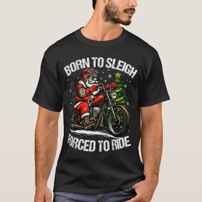 Funny Christmas Santa Riding Motorcycle Bike Biker T-Shirt (Vorderseite)