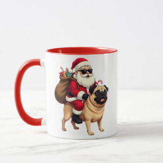 Funny Christmas Santa Riding Pug Tasse