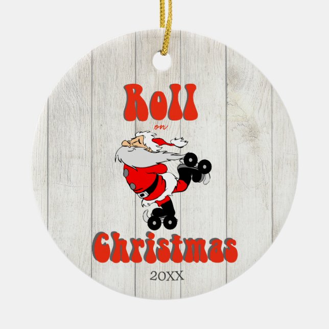 Funny Christmas Santa Roller Skate Keramik Ornament (Vorne)