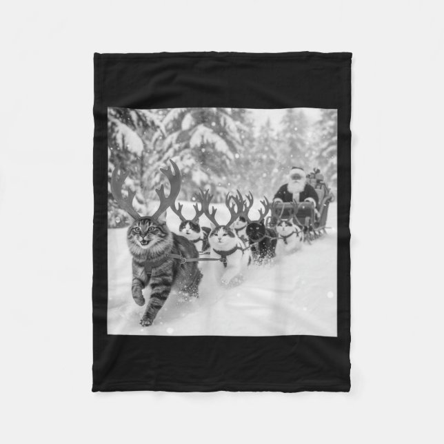 Funny Christmas Santa Sleigh Cats Reindeer Selfie  Fleecedecke (Vorderseite)