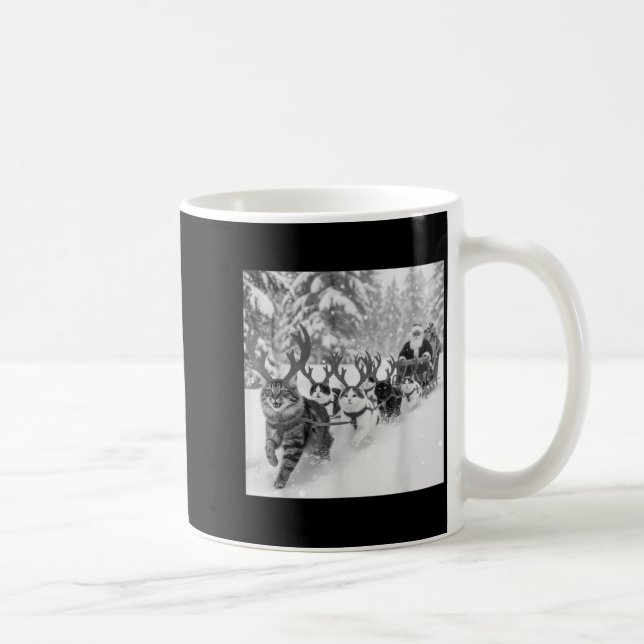 Funny Christmas Santa Sleigh Cats Reindeer Selfie  Kaffeetasse (Rechts)