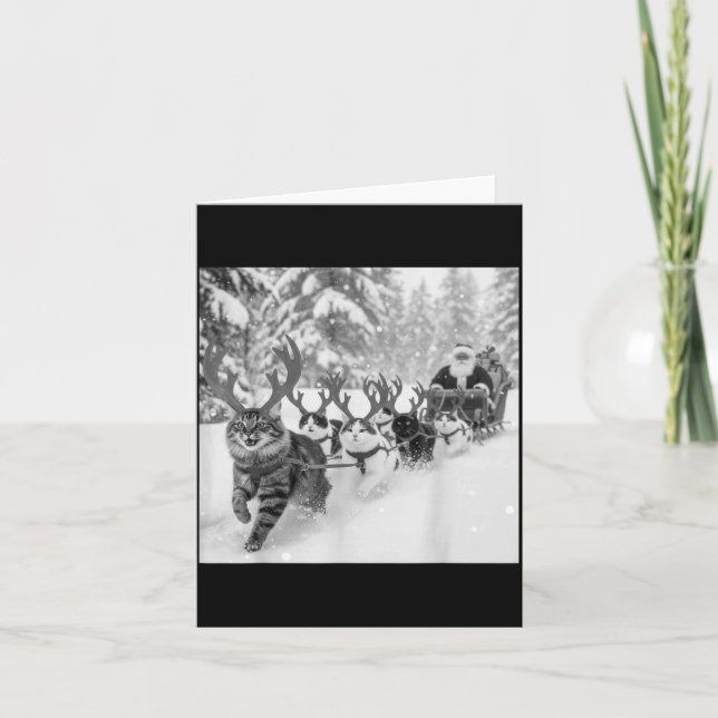 Funny Christmas Santa Sleigh Cats Reindeer Selfie  Karte (Vorderseite)