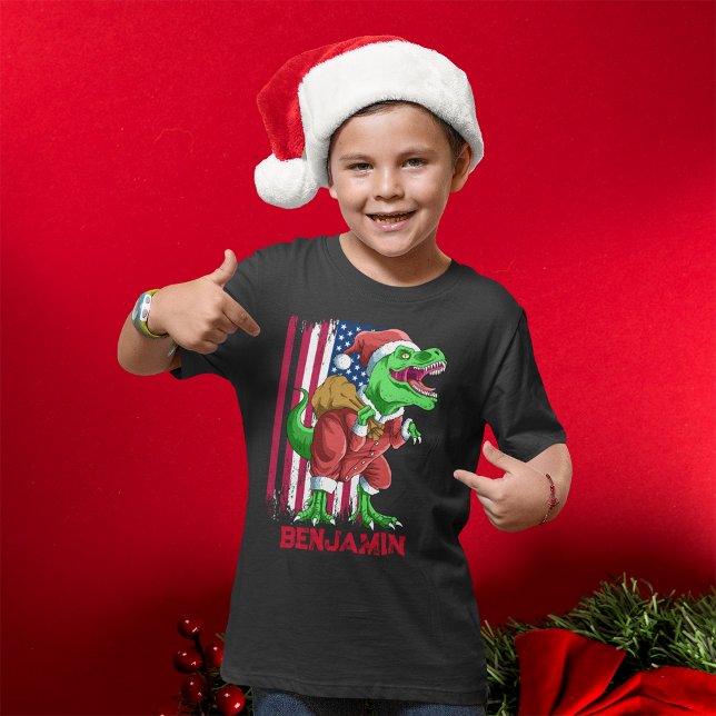 Funny Christmas Santa T Rex Tyrannosaurus Xmas T-Shirt (Front)