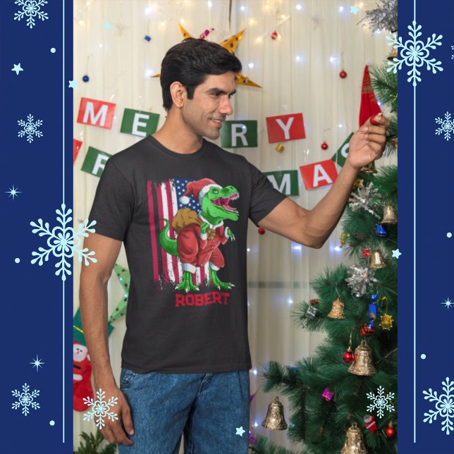 Funny Christmas Santa T Rex Tyrannosaurus Xmas T-Shirt (Front)