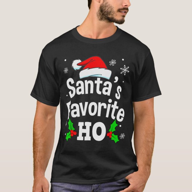 Funny Christmas Santa's Favorite Ho Naughty Pajama T-Shirt (Vorderseite)