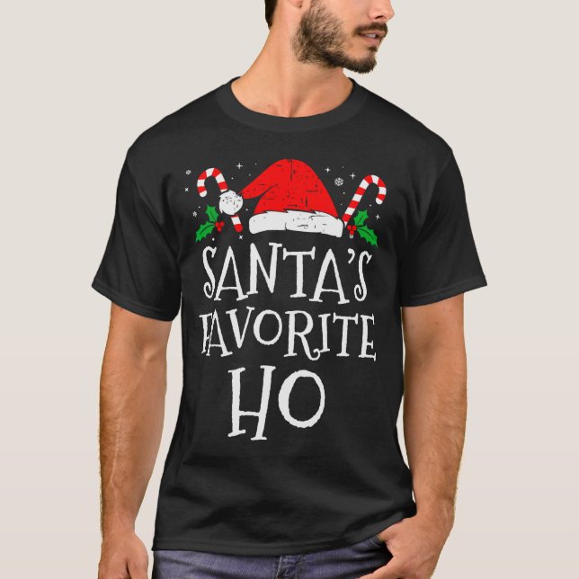 Funny Christmas Santa's Favorite Ho Naughty Pajama T-Shirt (Vorderseite)