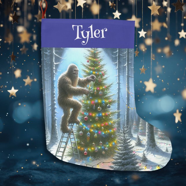 Funny Christmas Sasquatch Personalisiert Großer Weihnachtsstrumpf (Von Creator hochgeladen)
