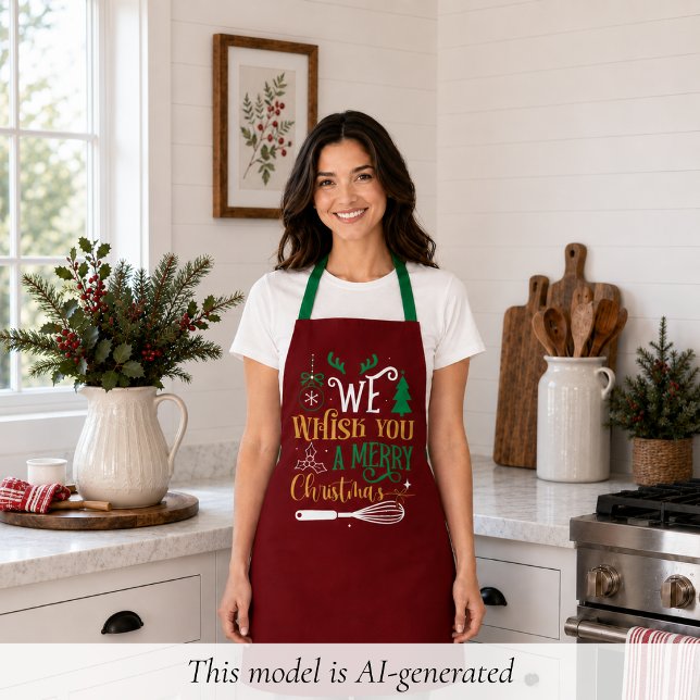 Funny Christmas Schürze (cute funny festive burgundy red we whisk you a merry christmas apron for chef baker mom)