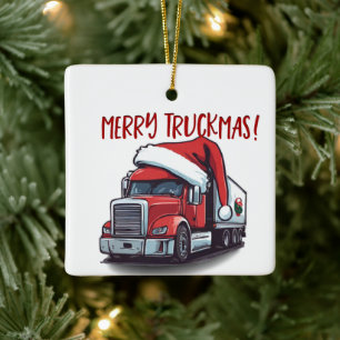 Funny Christmas Semi Transport Truckmas Keramikornament
