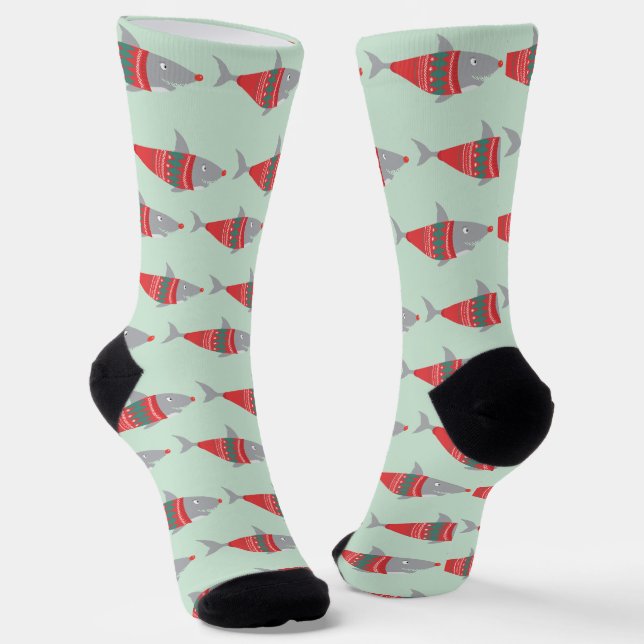 Funny Christmas Shark All-Over-Print Socken (Gewinkelt)