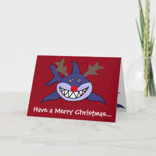 Funny Christmas Shark Reindeer Feiertagskarte
