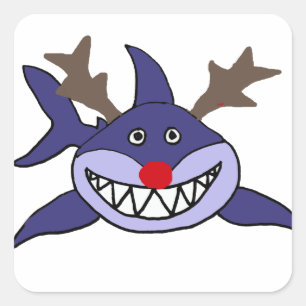 Funny Christmas Shark Reindeer Quadratischer Aufkleber