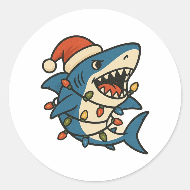 Funny Christmas Shark Santa Hat Runder Aufkleber (Vorderseite)
