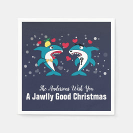 Funny Christmas Sharks Familienname Navy Serviette