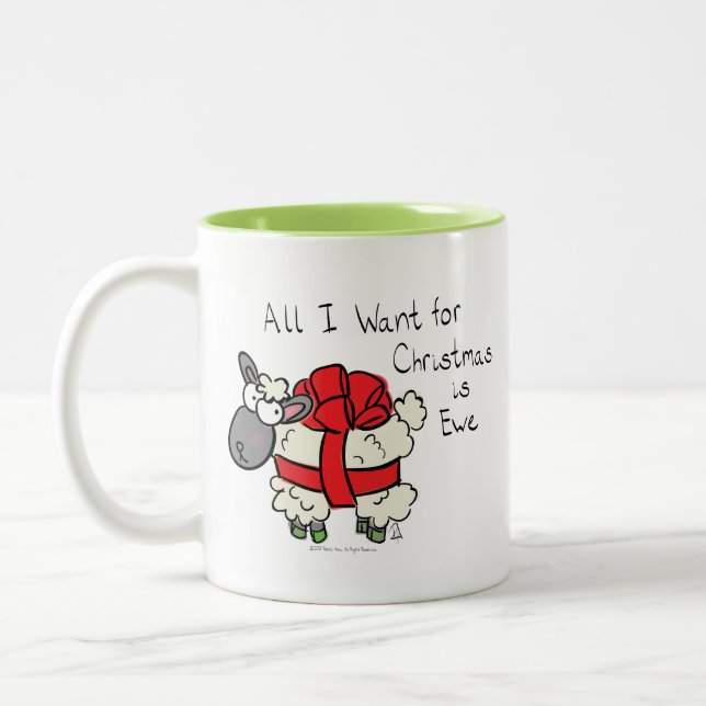 Funny Christmas Sheep Cartoon Zweifarbige Tasse (Links)