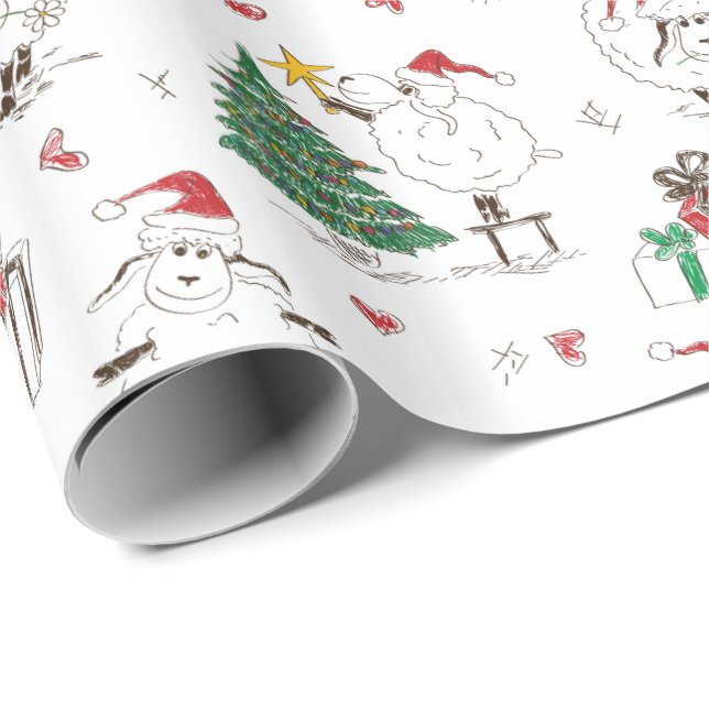 Funny Christmas Sheep Wrapping Paper Geschenkpapier (Rolleneckpunkt)